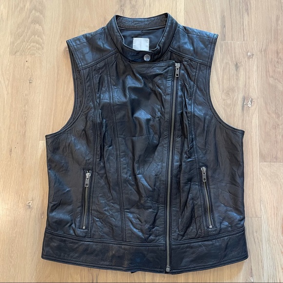 Halogen Jackets & Blazers - Halogen black leather vest moto zip